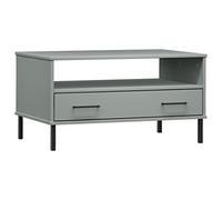 HETFTJN Table Basse avec tiroir et Rangement, Table de Salon en Bois de pin Massif et métal, Design Moderne, 85 x 50 x 45 cm, Couleur Gris, Gamme Oslo