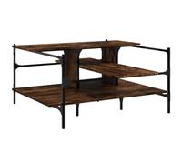 HETFTJN Table Basse carrée 100x100 cm, Table de Salon en Bois d'ingénierie chêne fumé avec Rangement et Pieds en Acier, Meuble Moderne Stable pour séjour