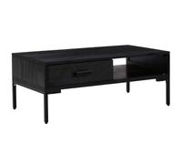 HETFTJN Table Basse Industriel, Table de Salon en Bois de Pin Massif avec Tiroir et Espace de Rangement Ouvert, Style Vintage, Pieds en Métal Robustes, 90x50x35 cm