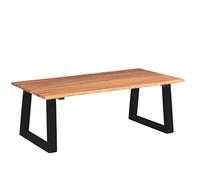 HETFTJN Table Basse Industrielle, Bois d'Acacia Massif avec Bord Naturel, Pieds en Métal en U, Meuble de Salon Robuste, 110 x 60 x 40 cm, Marron et Noir