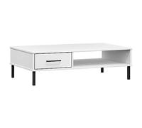 HETFTJN Table Basse Oslo avec tiroir et Rangement Ouvert, Table de Salon rectangulaire en pin Massif et Pieds en métal, Meuble Moderne pour Salon, 100 x 55 x 29 cm, Blanc