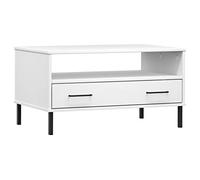 HETFTJN Table Basse Oslo, Table de Salon rectangulaire en Bois de pin Massif et métal, Meuble avec 1 tiroir et Rangement Ouvert, 85x50x45 cm, Blanc