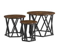 HETFTJN Table d'appoint empilable 3 pièces, Table Basse gigogne Moderne en Bois d'ingénierie et Acier, 53 x 53 x 40 cm, Design Minimaliste pour Salon, Chêne fumé