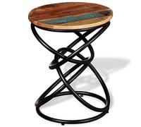HETFTJN Table d'Appoint en Bois de Récupération Massif et Fer, Bout de Canapé Rond Vintage Multicolore pour Salon et Chambre, Petite Table Basse Industrielle, 40 x 50 cm