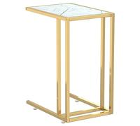 HETFTJN Table d'Appoint pour Ordinateur Portable Bout de Canapé en Verre Trempé Effet Marbre Blanc et Structure Métal Doré Table Basse Latérale Moderne pour Salon 50x35x65 cm