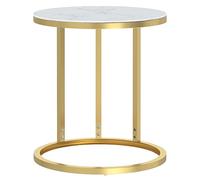 HETFTJN Table d'Appoint Ronde Bout de Canapé Moderne 45x58 cm Table Basse en Verre Trempé Effet Marbre Blanc et Cadre en Fer Doré Robuste pour Salon Chambre Bureau