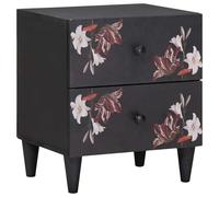 HETFTJN Table de Chevet en Bois de Manguier Massif, Table de Nuit Moderne avec Tiroir, Motif Floral et Bouton en Laiton, Meuble de Chambre d'Appoint, 40 x 33,5 x 46 cm, Marron