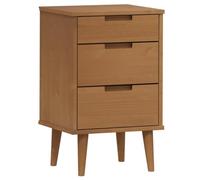 HETFTJN Table de Chevet MOLDE en Bois de Pin Massif Marron, Meuble de Rangement avec 3 Tiroirs au Design Scandinave pour Chambre à Coucher, Dimensions 40 x 35 x 65 cm