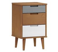 HETFTJN Table de Chevet MOLDE en Bois de Pin Massif Marron, Table de Nuit Scandinave avec 3 Tiroirs Spacieux, Meuble de Rangement Robuste pour Chambre et Salon, 40 x 35 x 65 cm