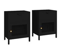 HETFTJN Tables de Chevet Lot de 2 en Acier et Verre Trempé, Table de Nuit avec 1 Tiroir et Étagère, Meuble de Rangement Moderne pour Chambre et Salon, 40 x 30 x 54,5 cm, Noir
