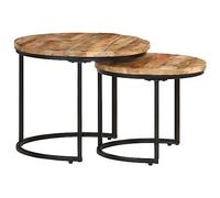 HETFTJN Tables Gigognes 2 Pcs en Bois de Manguier Brut et Fer, Set de Tables d'Appoint, Table Basse Gain de Place pour Salon, Bureau ou Couloir, Dimensions 50x40cm et 40x34cm
