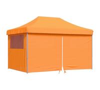 HETFTJN Tente de Réception Pliable 440x292x315 cm, Barnum Pliant Tonnelle de Jardin avec 4 Parois Latérales Fenêtres et Porte Zippée, Cadre en Acier Bleu et Toit Orange