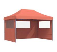 HETFTJN Tente de Réception Pop-Up Pliable 4,1x2,79m Tonnelle avec 3 Parois Latérales Cadre Acier Bleu Toit Terre Cuite Barnum de Jardin Escamotable pour Fête Extérieure et Barbecue