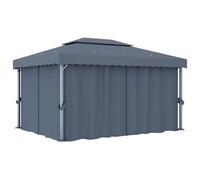 HETFTJN Tonnelle de Jardin 4x3 m avec Rideaux et Filets en Maille, Pergola pour Terrasse avec Double Toit, Structure Robuste en Aluminium et Acier, Anthracite