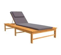 HETFTJN Transat de Jardin en Bois d'Acacia Massif avec Coussin et Oreiller Gris Foncé, Bain de Soleil Réglable 4 Positions avec Tablettes Latérales pour Terrasse Balcon