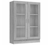 HETFTJN Vitrine de Rangement, Armoire Bibliothèque avec 2 Portes Vitrées et 3 Compartiments, Meuble de Salon Design, Bois d'Ingénierie, Gris Sonoma, 82,5x30,5x115 cm