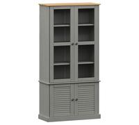 HETFTJN Vitrine en Verre Vigo 85x35x170 cm en Bois de Pin Massif Gris, Buffet Vaisselier de Rangement avec Portes et Étagères pour Salon et Salle à Manger