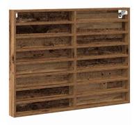 HETFTJN Vitrine Murale en Bois d'Ingénierie avec 16 Étagères, Meuble de Rangement pour Collection et Décoration, Design Moderne pour Salon et Bureau, Bois Ancien, 100 x 8,5 x 75 cm