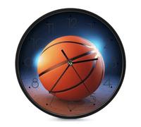 HETPLSD Horloge murale en forme de ballon de basket-ball 25,4 cm | Horloge murale ronde à piles, cadran en verre trempé, horloge décorative moderne pour la maison, la salle à manger