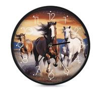 HETPLSD Horloge murale silencieuse avec chevaux de course 25,4 cm | Horloge murale ronde à piles, cadran en verre trempé, horloge décorative moderne pour la maison, la salle à manger