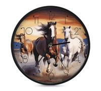 HETPLSD Horloge murale silencieuse avec chevaux de course 25,4 cm | Horloge murale ronde à piles, cadran en verre trempé, horloge décorative moderne pour la maison, la salle à manger