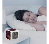 HETPLSD Réveil avec veilleuse 7 couleurs changeantes | Horloge numérique LED avec affichage de la date et de la température, fonctionne avec piles, réveil numérique cube pour la