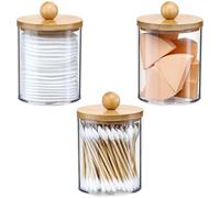 HEUchuan Wooden Lid Qtip Jar Clear Makeup Organizer Bathroom | Cotton Swab Storage, Container Dispenser, Rustic Style(3Pcs)
