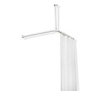 Hewi 801 tringle à rideaux 801.34.106295 1000 x 1000 mm, 20 anneaux de rideau, gris roche, avec suspension au plafond et rideau de douche