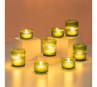 Hewory Bougeoir en Verre Transparent - Lot de 8 Photophore Bougeoir Vert Supports pour Bougies Chauffe-Plat Flottantes Votives pour Centre De Table Décoration de Maison Salon de Mariage