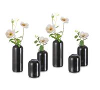Hewory Lot de 6 Vases Noirs Soliflore en Verre Cylindrique Moderne pour Centre de Table, Salon, Mariage, Décoration d'Intérieur