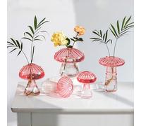 Hewory Petit Vase en Verre: Champignons Décoratif Mignon, Soliflore Lot de 5 Rose - Fiole pour Une Rose, Centre de Table, Décoration Maison