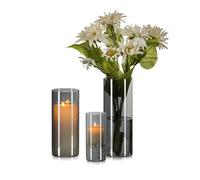 Hewory Vase en Verre Cylindrique pour Decoration Maison, 3 Lot Vase Cylindrique en Verre, Noir Porte Bougie Photophore pour Centre de Table Home Decoration Interieur, 15/20/25cm