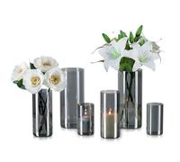 Hewory Vase en Verre Cylindrique pour Decoration Maison, 6 Lot Vase Cylindrique en Verre, Noir Porte Bougie Photophore pour Centre de Table Home Decoration Interieur, 10/15/20cm