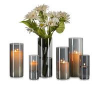 Hewory Vase en Verre Cylindrique pour Decoration Maison, 6 Lot Vase Cylindrique en Verre, Noir Porte Bougie Photophore pour Centre de Table Home Decoration Interieur, 15/20/25cm