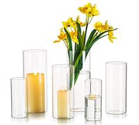 Hewory Vase Transparent pour Table, 6 Pièces Vases Cylindriques en Verre | 15x6.5/20x8.5/25x9.5cm Photophore Verre, Clair Vase Fleur, Bougeoir pour Decoration Mariage, Centre de Table, Anniversaire