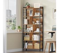HEXCELEN Bibliothèque avec 6 Niveaux 30 x 80 x 186 cm Brun Rustique et Noir | Bibliotheque Industrielle, Étagère de Rangement, Étagère Ouverte, pour Bureau, Salon Industriel