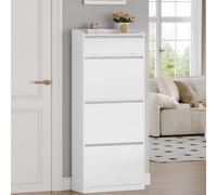 HEXCELEN Meuble à Chaussures Entrée avec 3 Portes, Armoire à Chaussures avec 1 Casier à Rabattre, Séparateur Réglables, 12 à 18 Paires, pour Entrée, Salon, 60 x 24 x 145 cm, Blanc
