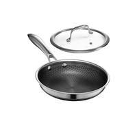 HexClad Poêle hybride antiadhésive de 20 cm avec couvercle en verre trempé, poignée qui reste froide, passe au lave-vaisselle et au four, compatible avec toutes les plaques de cuisson