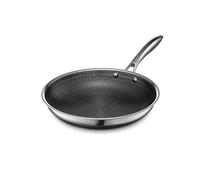 HexClad Poêle hybride en acier inoxydable de 25 cm - Poignée froide - Sans PFOA - Passe au lave-vaisselle et au four - Revêtement anti-adhésif