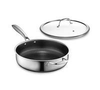 HexClad Poêle profonde pour sauter hybride antiadhésive de 3,3 litres avec couvercle en verre trempé, compatible lave-vaisselle, four jusqu'à 480°C et induction, compatible avec toutes les cuisinières