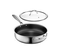 HexClad Sauteuse profonde hybride antiadhésive de 4,26 l avec couvercle en verre trempé, poignée qui reste froide, passe au lave-vaisselle, passe au four jusqu'à 482 °C, prête à induction, compatible