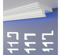 HEXIMO profilé de joint d'ombre LED moulures, éclairage indirect XPS polystyrène sec plafond éclairage moulures plafond (1,7 mètres HLED 16)