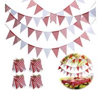 Hexizexi 48 Pièces Guirlande Fanion Carreaux Rouges et Blancs 16M Fanion pour Anniversaire Mariage Fête Décoration de Jardin