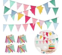 Hexizexi 48 Pièces Guirlande Fanion Couleur 16M Fanion pour Anniversaire Mariage Fête Décoration de Jardin(Bleu Clair、Jaune、Rouge、Rose、Violet Clair、Vert Clair)