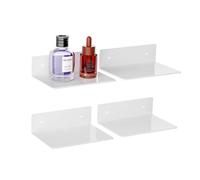Hexsonhoma Lot de 4 étagères flottantes blanches en acrylique pour salon, chambre, salle de bain, cuisine, bureau, magasin de marque, commerce de détail, salle de jeux