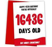 Hey Chimp Carte d'anniversaire amusante de 45 ans pour homme et femme - Officiellement 16436 jours - Carte d'anniversaire humoristique pour 45 ans, carte d'anniversaire