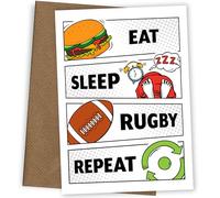 Hey Chimp Carte d'anniversaire de rugby pour fils adulte, petit-fils, garçon - Eat Sleep Rugby Repeat - Carte d'anniversaire sportive pour garçon de 10 ans, 11e, 12e, 13e, 14e, 15e, 16e