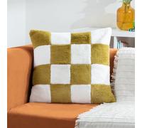 Heya Home Cozee Coussin Garni de Plumes en Fausse Fourrure à Carreaux