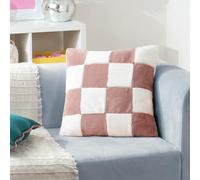 Heya Home Cozee Coussin Garni de Plumes en Fausse Fourrure à Carreaux