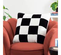 Heya Home Cozee Coussin Garni de Plumes en Fausse Fourrure à Carreaux
